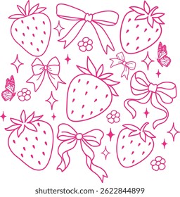 Hand Drawn Strawberry and Bow vector 