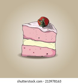 Hand drawn Strawberry cake. Vector illustration.