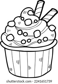 Hand Drawn Strawberry flavored ice cream with cups illustration isolated on background