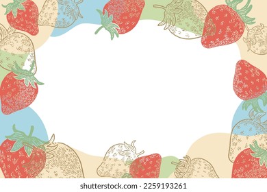 Hand drawn strawberry frame.strawberry vector background illustration.