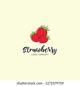 Hand Drawn Strawberry fruit logo. Vector illustrations for food and drink, restaurant and bar, menu, fruit market. 