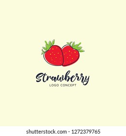 Hand Drawn Strawberry fruit logo. Vector illustrations for food and drink, restaurant and bar, menu, fruit market. 