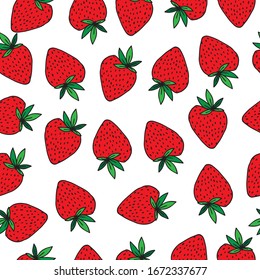 Hand drawn strawberry fruit seamless pattern. Vector illustration.