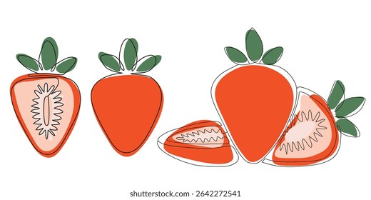 Handgezeichnete Erdbeerfrucht im flachen Minimalstil