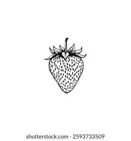 Hand drawn strawberry fruits. Engraving style black and white on white backgrounds. Vector