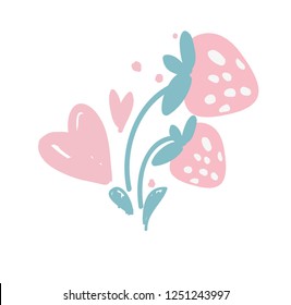 Hand drawn strawberry and heart. Vector illustration. Childish illustration. print design on t-shirt. 