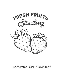 Hand drawn strawberry icon. Vector badge fruit in the old ink style for brochures, banner, restaurant menu and market