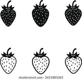 Hand Drawn Strawberry Icons Set in Black and White