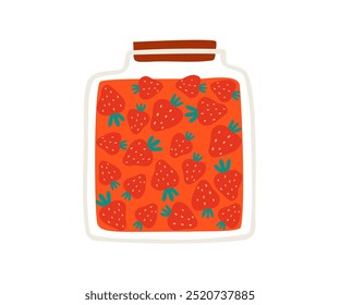 Hand drawn strawberry jam jar. Vector illustration in flat style.