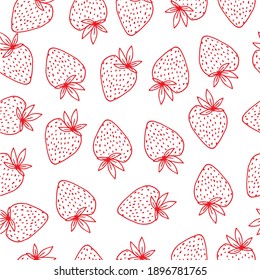 Hand Drawn Strawberry Outline Strawberry Seamless Pattern. Vector Illustration.