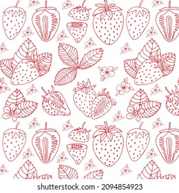 Hand Drawn Strawberry Outline Strawberry Seamless Pattern. Vector Illustration.