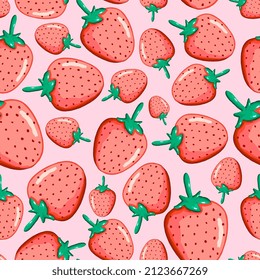 Fresa de fresa dibujada a mano sin costura hecho en un estilo lindo aislado en el fondo rosado.