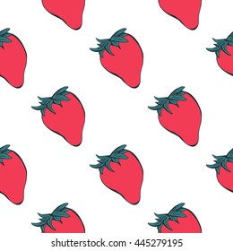 Hand drawn strawberry seamless pattern. Vector background. Summer pattern for our design: cards, wallpaper, websites