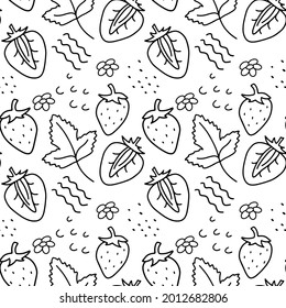 Hand drawn strawberry seamless vector pattern. outline