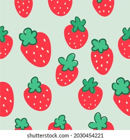Hand drawn strawberry seamless vector pattern. Creative scandinavian kids texture for fabric, wrapping, textile, wallpaper, apparel. Vector illustration. Blue, pink and red.