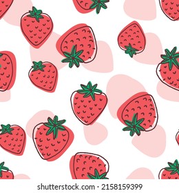 Hand drawn strawberry seamless vector pattern - Shutterstock ID 2158159399
