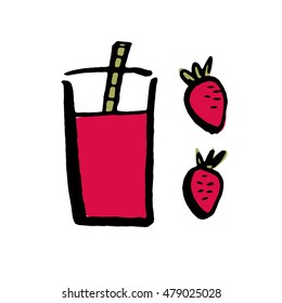 Hand drawn strawberry smoothie on the white background. Vector illustration. Can be used for print: bags, t-shirts, home decor, posters, cards, and for web: banners, blogs, advertisement.