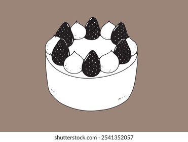 ilustração de bolo de esponja de morango desenhado à mão