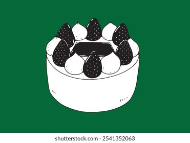 Hand drawn strawberry sponge cake illustration