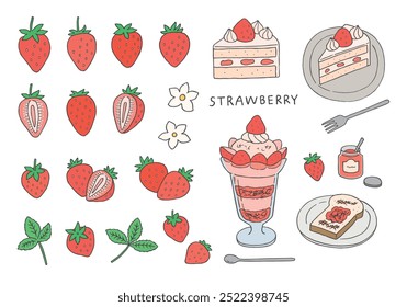 Hand drawn strawberry and sweets illustration set