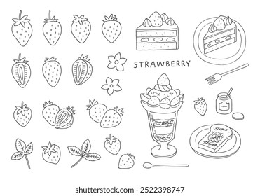 Hand drawn strawberry and sweets illustration set