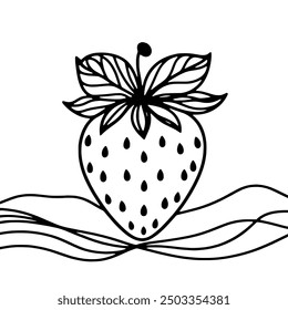 Hand Drawn Strawberry Vector Illustration - Continuous Line Nature Food Graphic