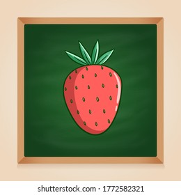 vector de fresa dibujado a mano sobre fondo de pizarra verde