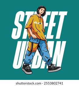 Hand drawn street man cartoon comic illustration