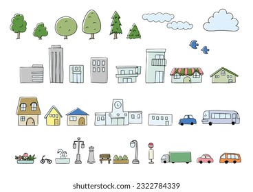 Hand drawn street scenery materia