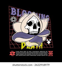 Hand Drawn Streetwear Skull Vector Illustration - Blooming Death