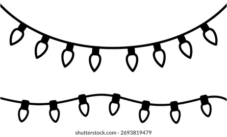 Elementos de decoración festiva de luces de cuerda dibujadas a mano