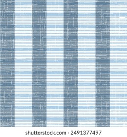 Hand drawn stripe seamless linen grunge texture brush effect horizontal lines, linear pattern design with torn textured native ethnic blue background,