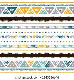 Hand drawn stripe seamless with simple Scandinavian ornament. Nursery geometric vector pattern. Design concept for Christmas, kids textile print, wallpaper, wrapping paper.