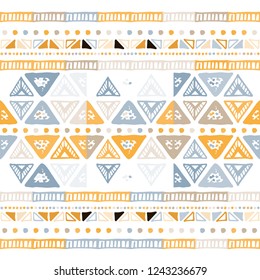 Hand drawn stripe seamless with simple Scandinavian ornament. Nursery geometric chevron vector pattern. Polka dot elements