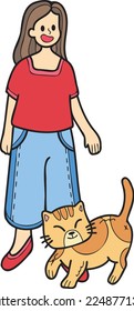 Hand Drawn striped cat begging owner illustration in doodle style isolated on background