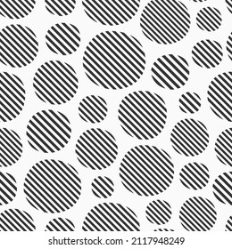 Rótulos dibujados a mano a rayas, patrón vectorial sin fisuras. Patrón de círculos repetitivos. Ornamento de formas geométricas. Fondo vectorial monocromo.
