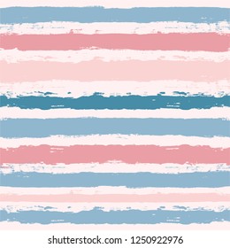 Hand drawn striped pattern, blue and pink baby stripe seamless background, for wrapping, wallpaper, textile. paint ink brush strokes. vector grunge stripes, cute paintbrush line backdrop