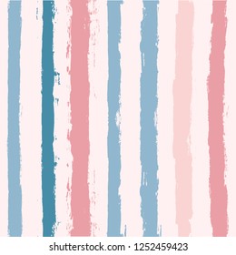 Hand drawn striped pattern, blue and pink baby stripe seamless background, for wrapping, wallpaper, textile. paint ink brush strokes. vector grunge stripes, cute paintbrush line backdrop