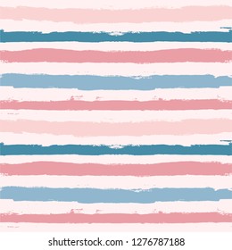 Hand drawn striped pattern, blue and pink baby stripe seamless background, for wrapping, wallpaper, textile. paint ink brush strokes. vector grunge stripes, cute paintbrush line backdrop