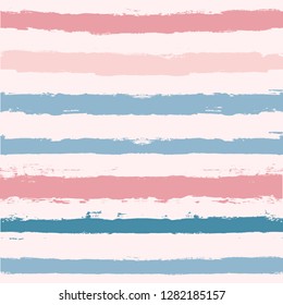 Hand drawn striped pattern, blue and pink baby stripe seamless background, for wrapping, wallpaper, textile. paint ink brush strokes. vector grunge stripes, cute paintbrush line backdrop