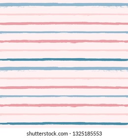 Hand drawn striped pattern, blue and pink baby stripe seamless background, for wrapping, wallpaper, textile. paint ink brush strokes. vector grunge stripes, cute paintbrush line backdrop