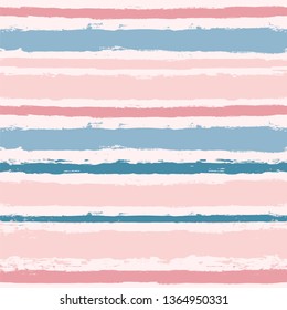 Hand drawn striped pattern, blue and pink baby stripe seamless background, for wrapping, wallpaper, textile. paint ink brush strokes. vector grunge stripes, cute paintbrush line backdrop