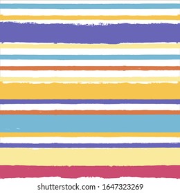 Handgezeichnetes Strichmuster, hellbunter Streifen, nahtloser Hintergrund, gürtelige Sommerpinselstriche. Vektorillustration Grunge Textur Streifen, Aquarellpinsel-Linie Vintage Hintergrund