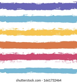 Hand drawn striped pattern, bright colorful stripe seamless background, girly summer brush strokes. vector grunge texture stripes, watercolor paintbrush line backdrop