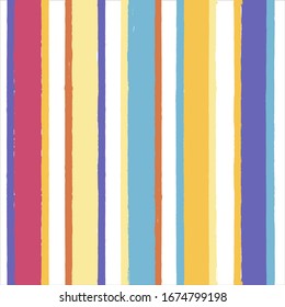 Hand drawn striped pattern, bright colorful stripe seamless background, girly summer brush strokes. vector grunge texture stripes, watercolor paintbrush line vintage backdrop