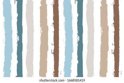 Hand drawn striped pattern, brown and blue navy stripe seamless background, watercolor lines texture, brush strokes. vector grunge stripes, rustic paintbrush backdrop