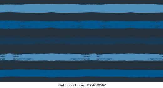 Hand drawn striped pattern, dark blue navy stripe seamless background, sea brush strokes. vector grunge stripes, nautical paintbrush line