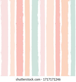 Hand drawn striped pattern, delicate nude pink stripe seamless background, pastel brush strokes. vector grunge stripes, watercolor line backdrop