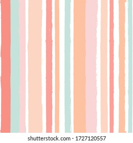 Hand Drawn Striped Pattern, Delicate Nude Pink Stripe Seamless Background, Pastel Brush Strokes. Vector Grunge Stripes, Watercolor Line Backdrop