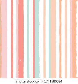 Hand Drawn Striped Pattern, Delicate Nude Pink Stripe Seamless Background, Pastel Brush Strokes. Vector Grunge Stripes, Watercolor Line Backdrop